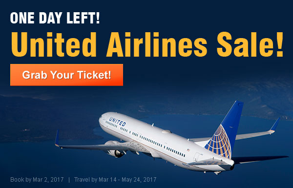United Airlines Sale! One Day Left!